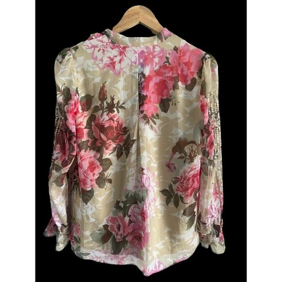 Ranna Gill Small‎ Floral Eden Romantic Ruffle Sequin Beaded Flowy Blouse - Picture 2 of 13